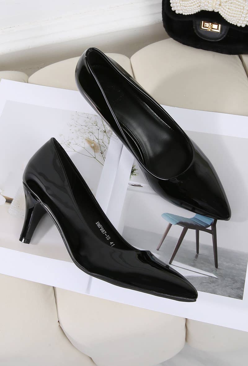 BELLICY / Cink-me - Wholesale Low Heels - Women's - DMP987-1B, Pointed toe pumps with medium heel in patent PU2