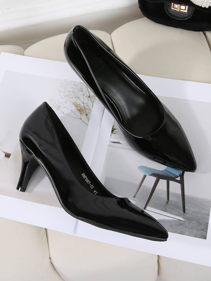 BELLICY / Cink-me - Wholesale Low Heels - Women's - DMP987-1B, Pointed toe pumps with medium heel in patent PU2