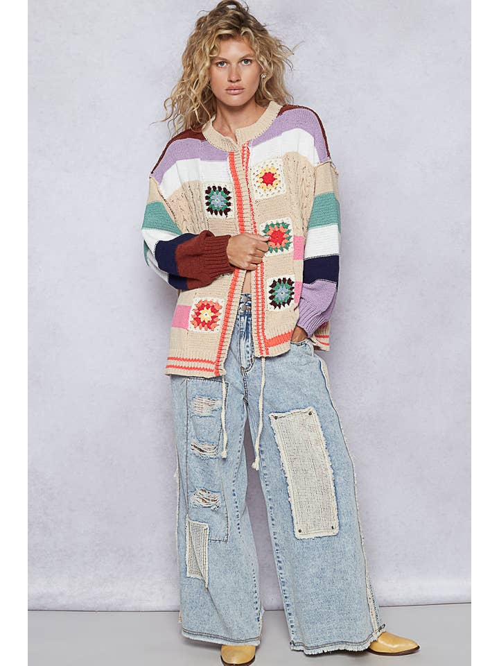 Pol Clothing - Wholesale Cardigan – Women’s - Balloon Sleeve Handmade Patch Open Cardigan17