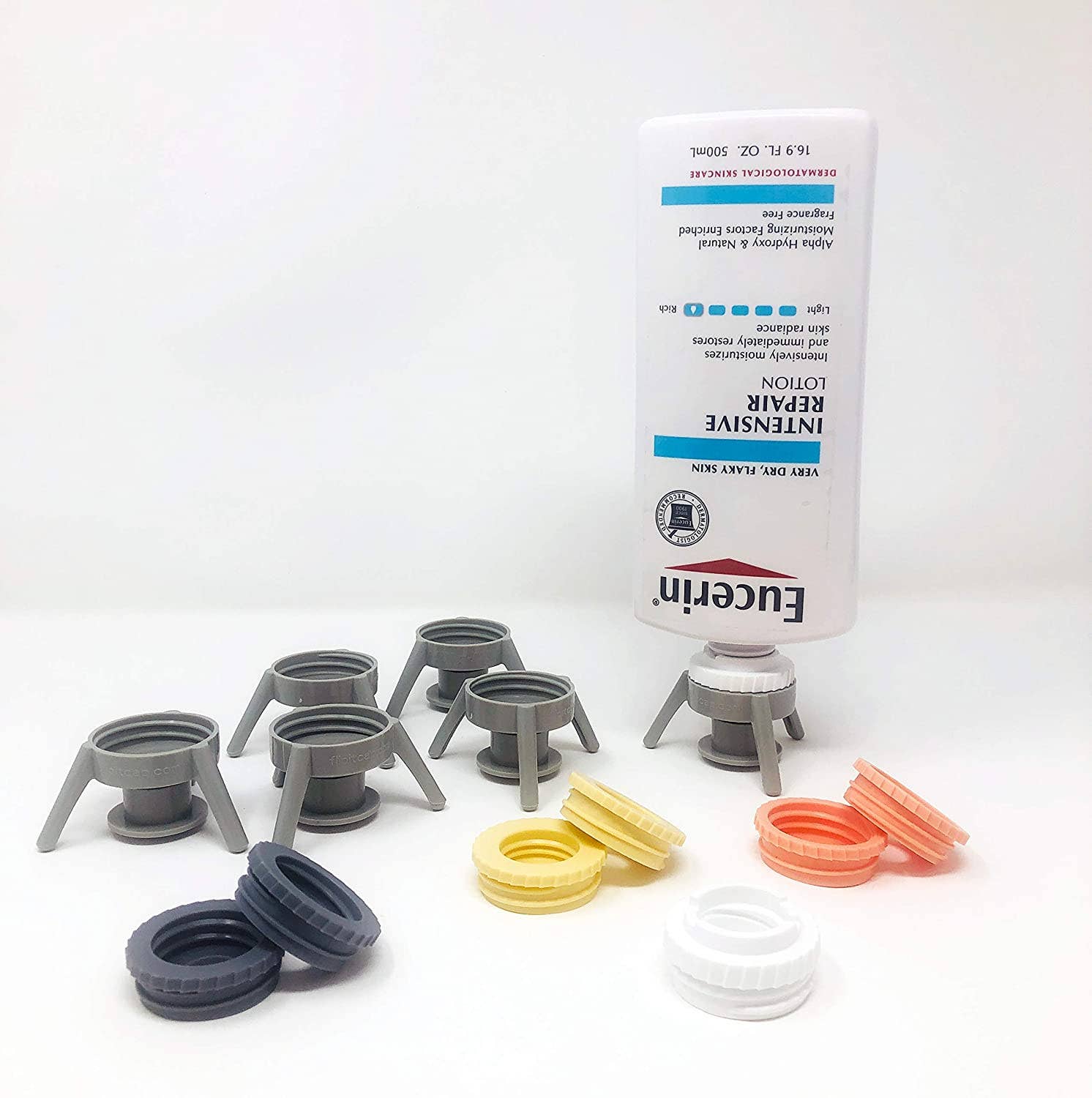 Flip-It! - Wholesale Travel Container - Deluxe 6 Bottle Pack with Nivea®, Eucerin® and Aquaphor® Compatible Adapters1