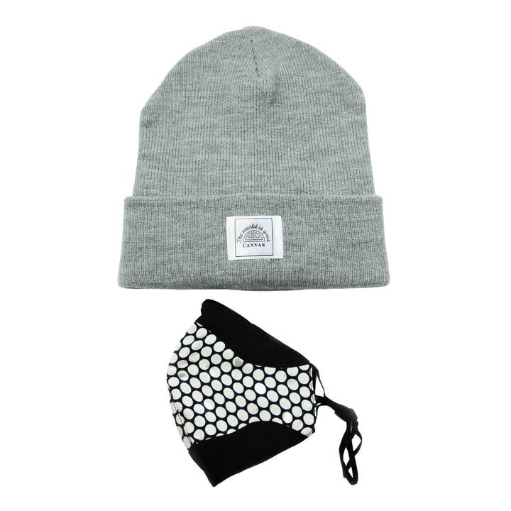 Set regalo con cuffia grigia e maschera a pois per la vendita all'ingrosso da parte di Canvas Toronto