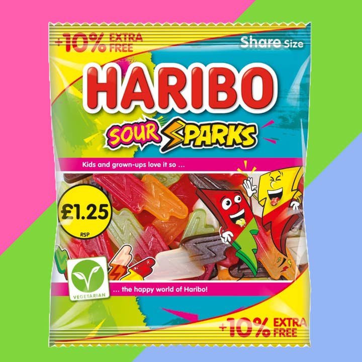 Haribo Sour Sparks Bag 12x154g £1.25 PMP + 10% Extra Free for wholesale by Gaffney's Sweets & Treats Wholesale
