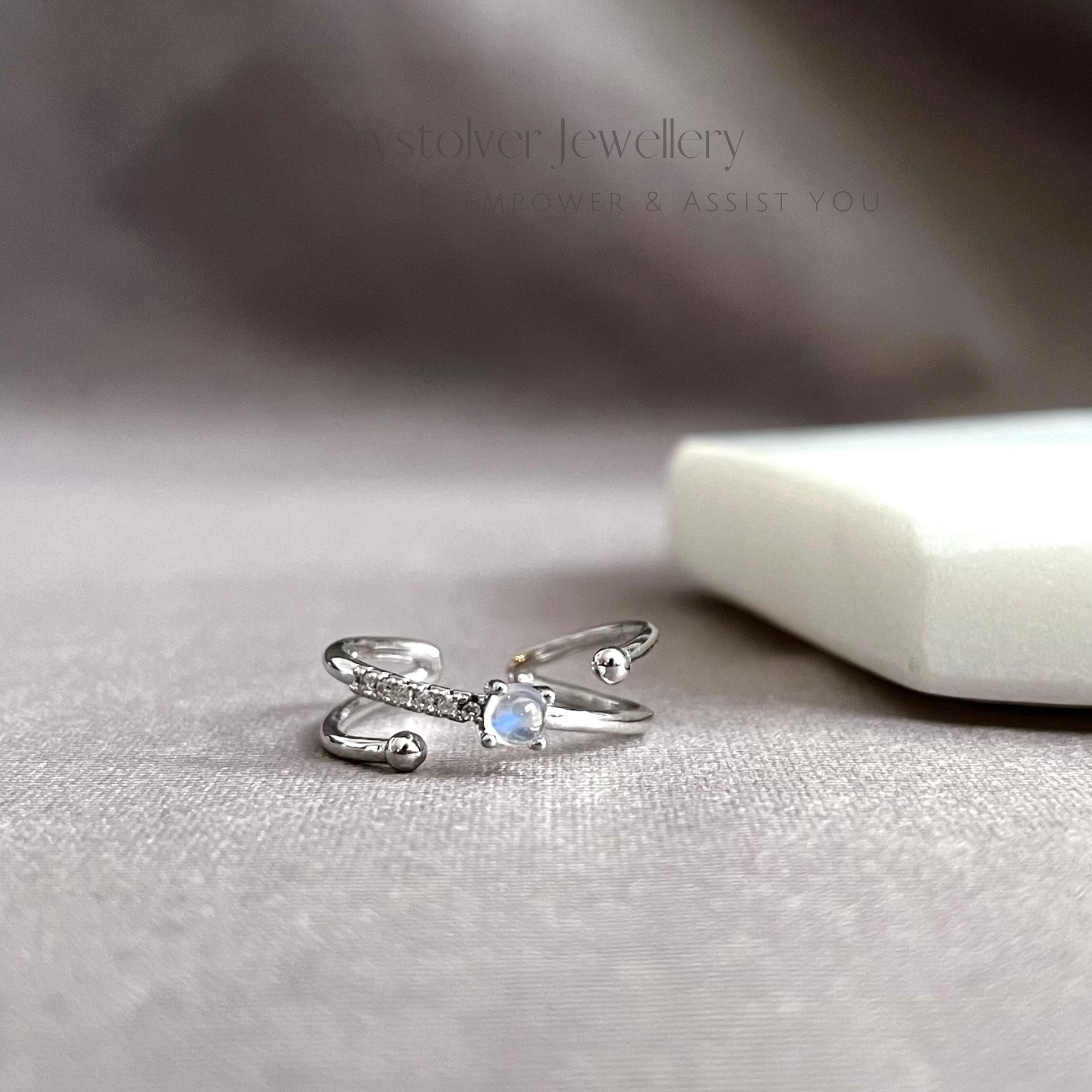 Crystolver (We Cover All Import Fees) - Wholesale Single Stone/Solitaire Ring - Dainty  Moonstone Planet Sterling Silver Ring2