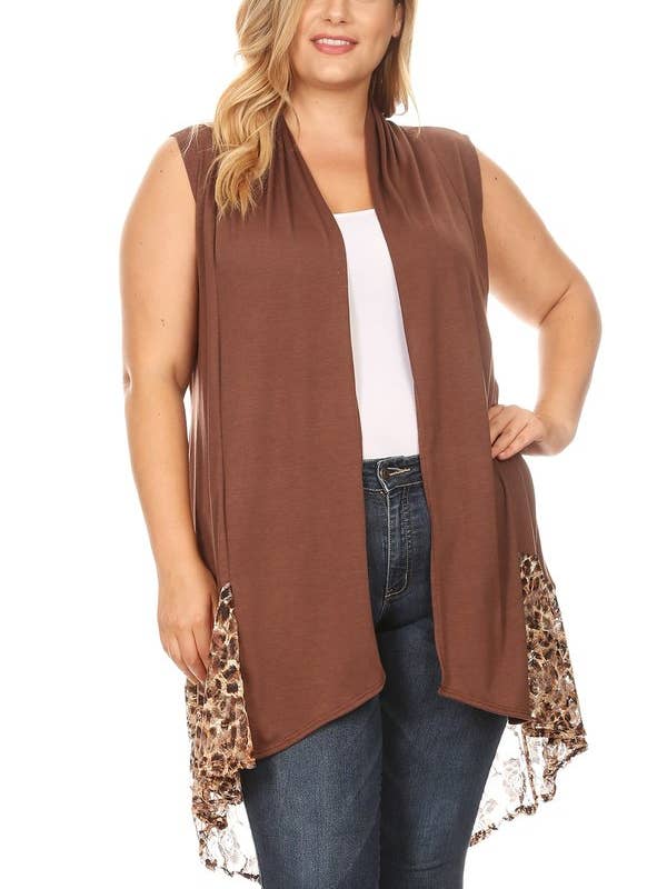 Knit long body vest in a loose fit with an open front for wholesale by Lady Curvaceous