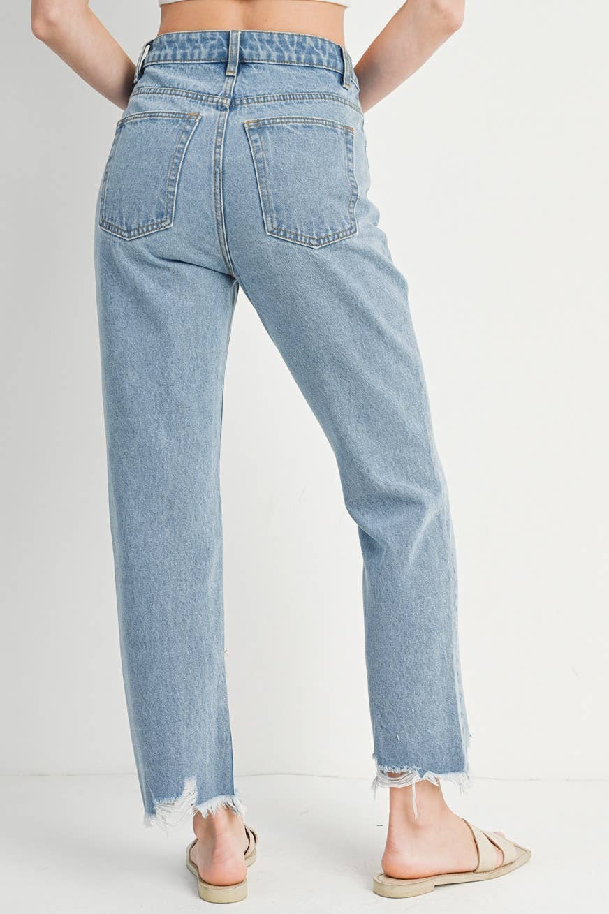 Bluivy - Wholesale Jeans - Women's - HIGH RISE STRAIGHT LEG DISTRESSED RAW HEM JEANS7