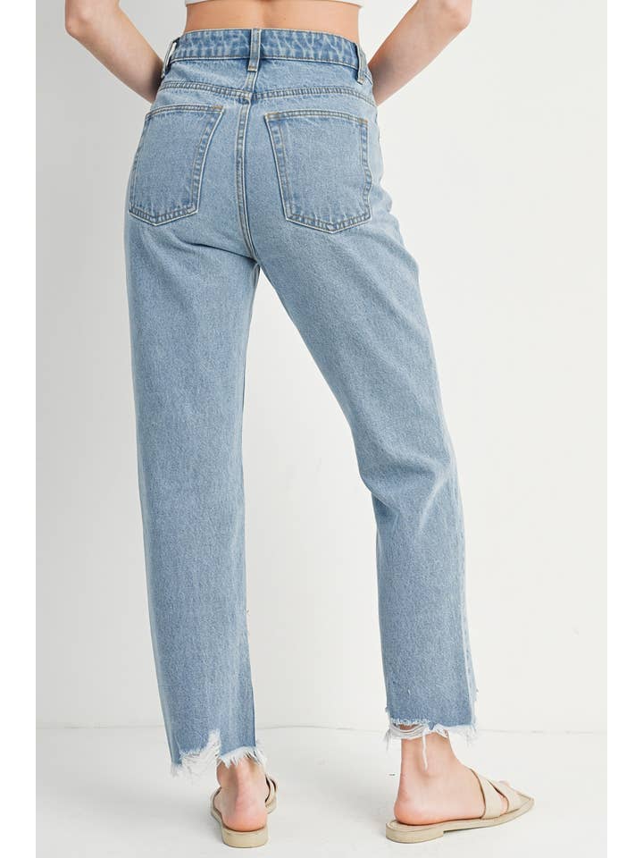 Bluivy - Wholesale Jeans - Women's - HIGH RISE STRAIGHT LEG DISTRESSED RAW HEM JEANS7