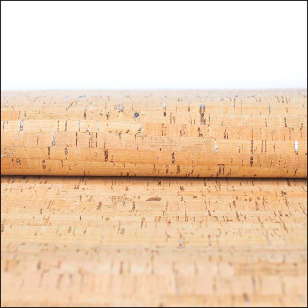 Meninas Bonitas Cork – Großhandel Bastelzubehör – Rustikaler Korkstoff mit silbernen Glitzerelementen COF-4705