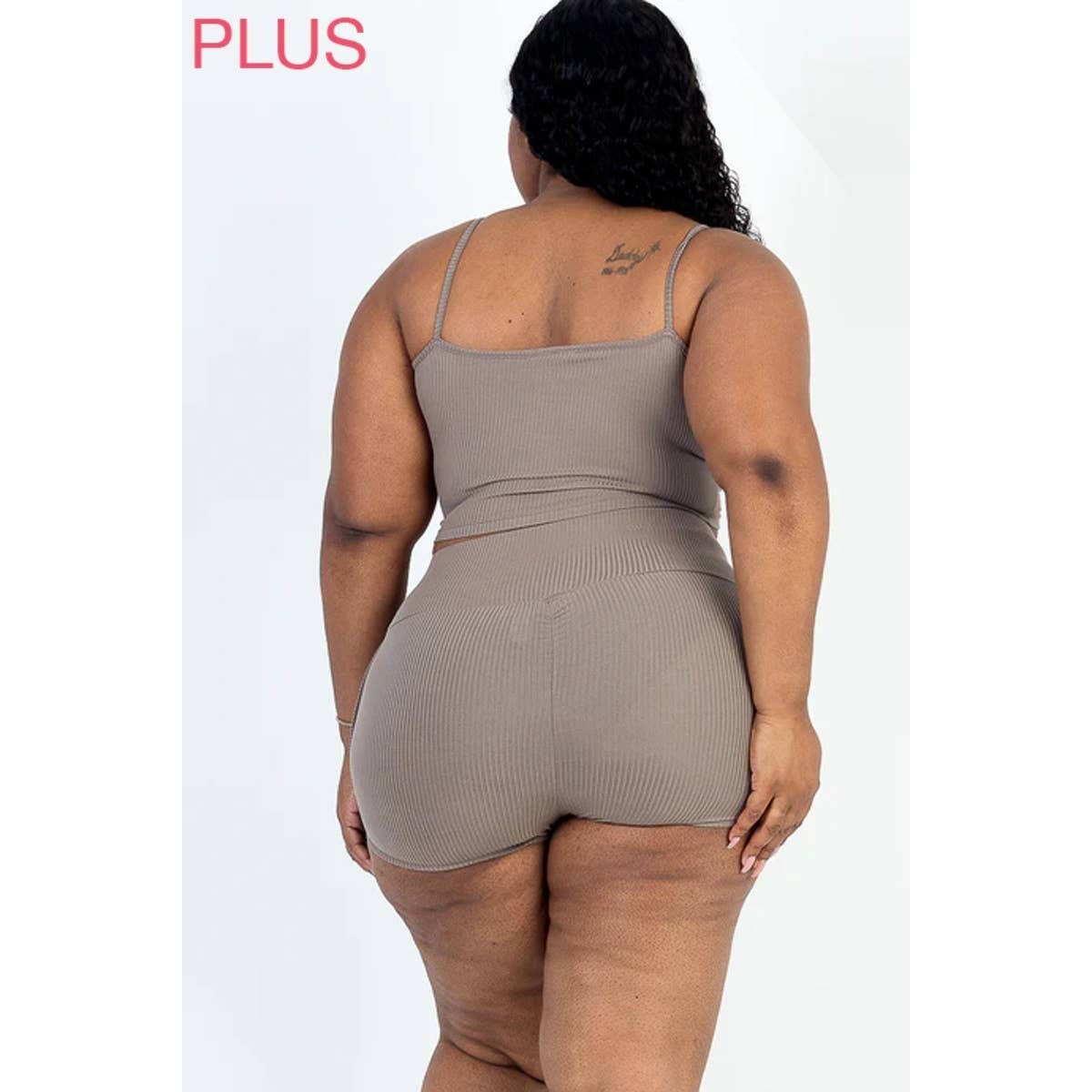 Timeless - Wholesale Lounge Set - Women's - Plus Size Ribbed Cami Crop Top and Ruched Shorts Set11