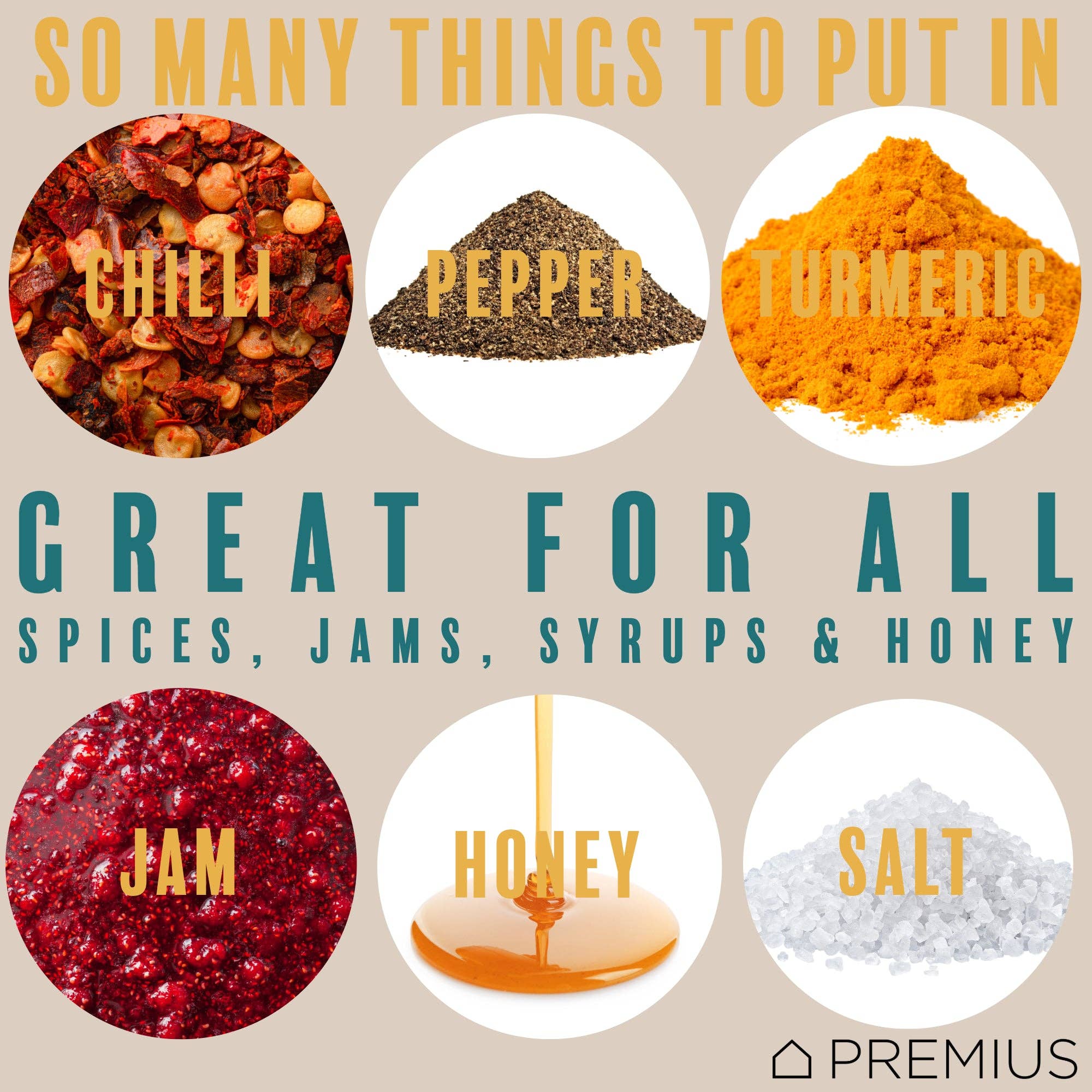 ShopBobbys - Wholesale Jar - PREMIUS Stacking Glass Seasoning Spice Jar with No-Touch Spoon and Lid, White, 10.58 Ounces2