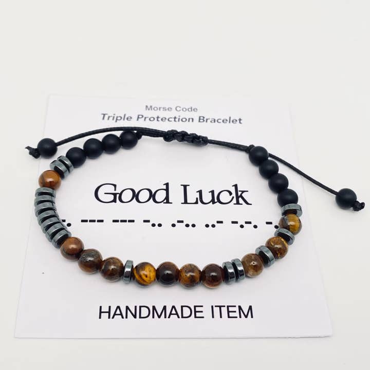 Mio Queena - Wholesale Beaded Bracelet - Handmade Morse Code 6mm Tiger Eye Stone Beads Bracelets - CS5