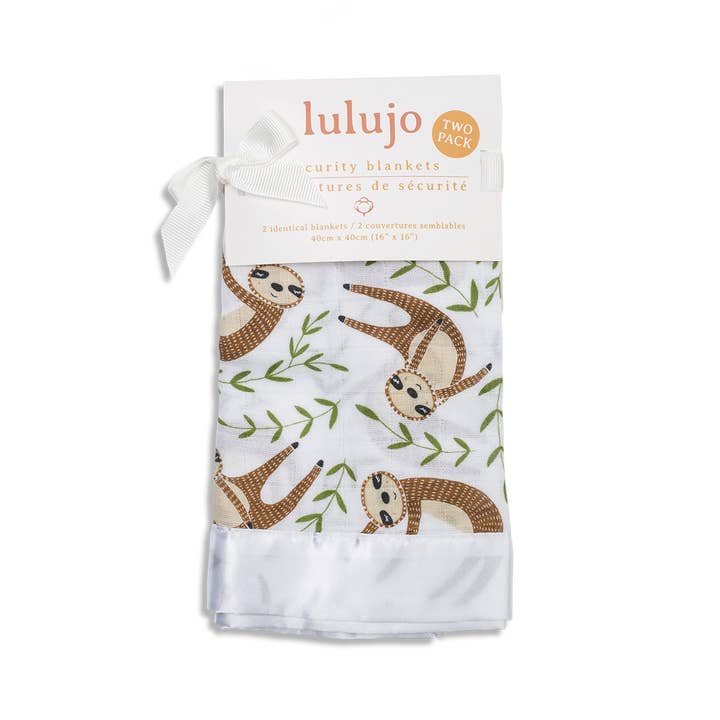 Pack de 2 mantas de seguridad de algodón 40 cm x 40 cm – Perezoso para venta al por mayor de Lulujo Baby