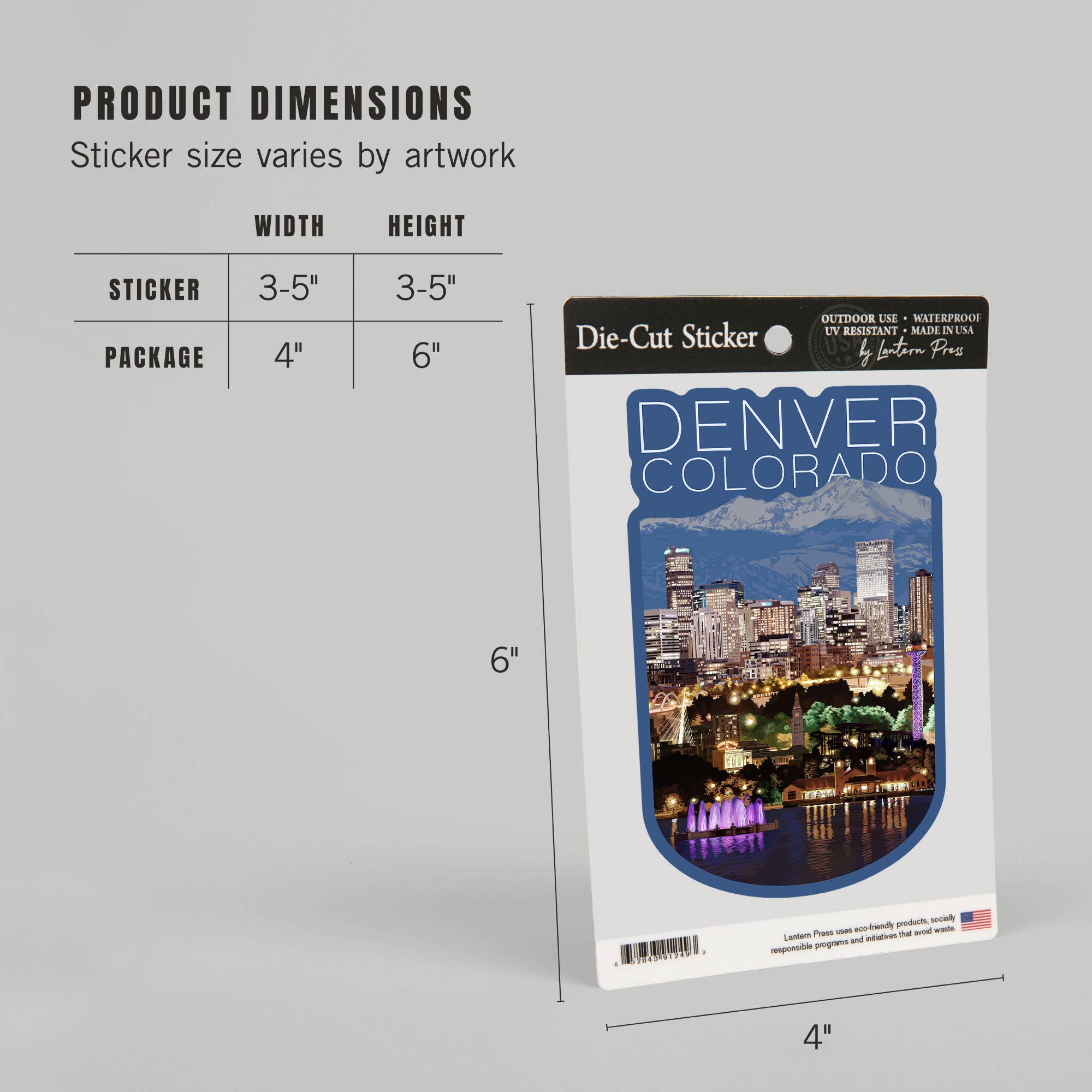 Lantern Press - Vendita all'ingrosso Adesivo - ADESIVI Denver, Colorado, Skyline di notte4