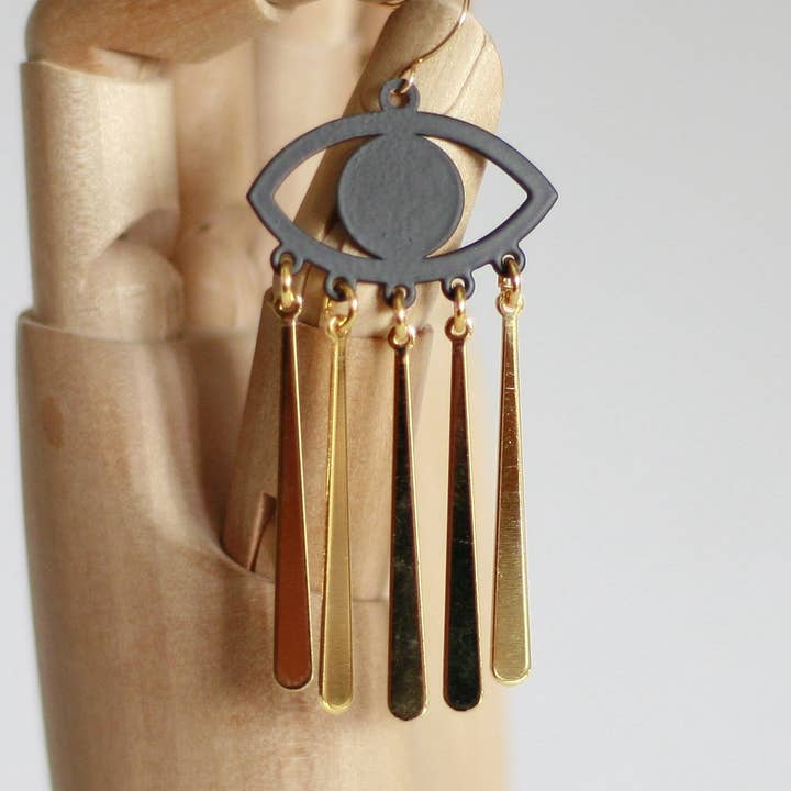 Brincos Declaração “Happy Tears” | Ouro & Preto por atacado de Kaiko Studio