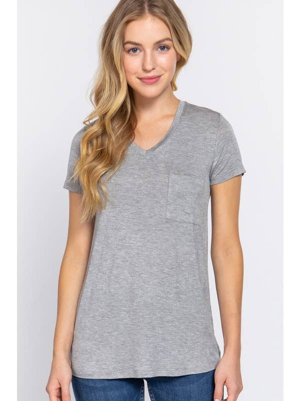 Active Basic | Active USA - Wholesale T-shirt – women's - Short Sleeve V-neck Top with Pocket4