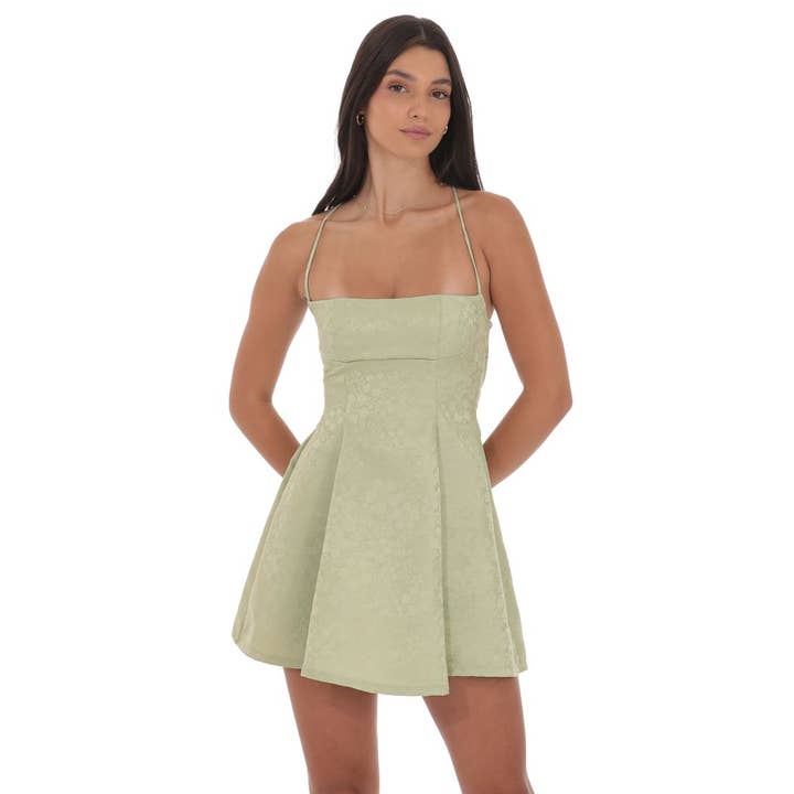 Vestido Jacquard de Corte Ajustado y Acampanado en Verde Salvia para venta al por mayor de Lucy In The Sky