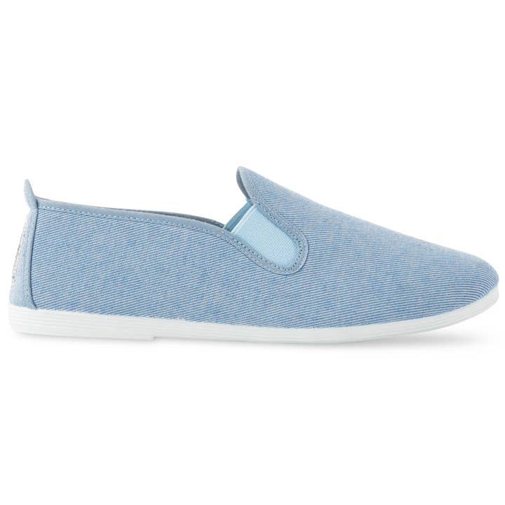 Mens Light Blue Denim Tenerife Slip On Plimsoll for wholesale by Flossy Shoes