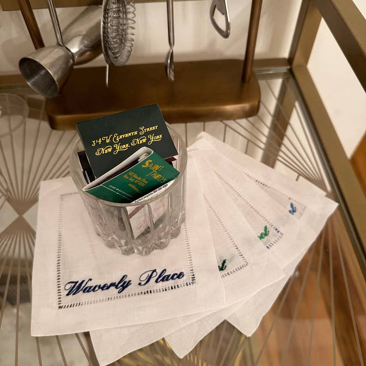Winston & Waverly – wholesale Dinner & cloth napkin – West Village Streets Embroidered Cocktail Napkins (Waverly Font)