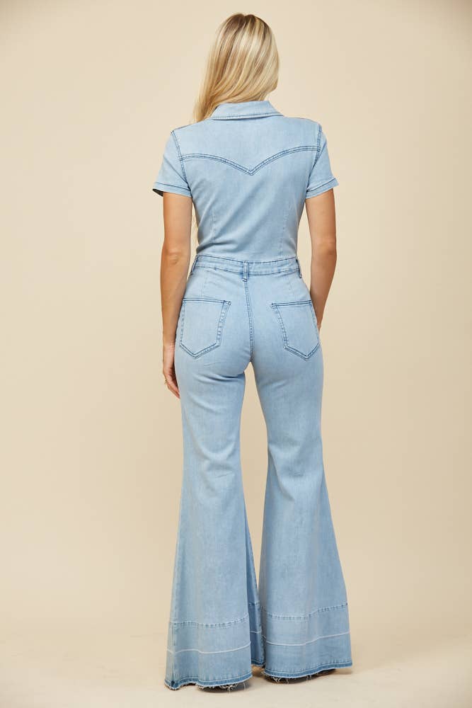 WIDE LEG DENIM JUMPSUIT - LT DENIM 4440 for wholesale on Faire8