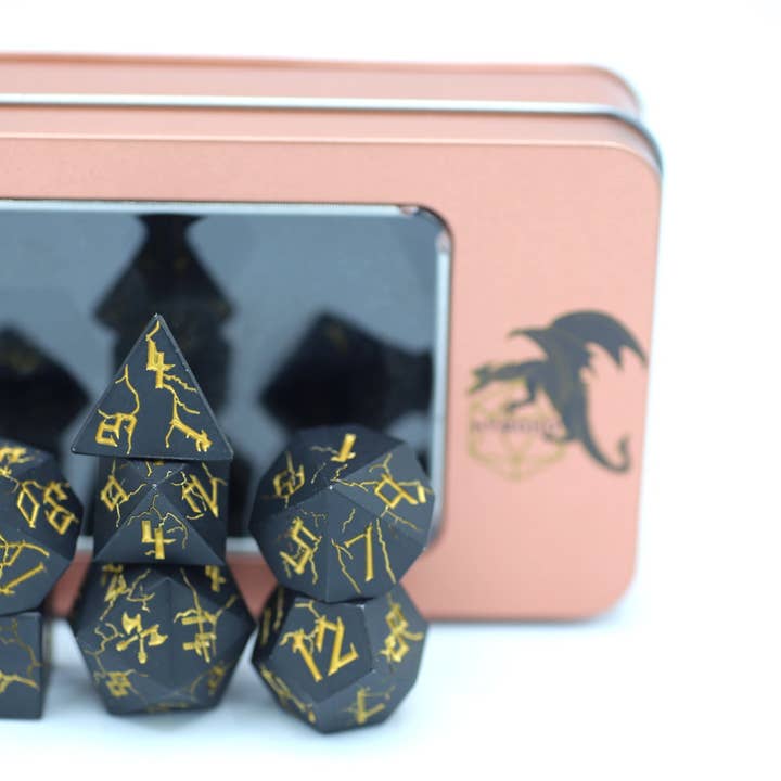 Hymgho Premium Dice - Wholesale Dice - Matt Black with Gold Barbarian Dice Set