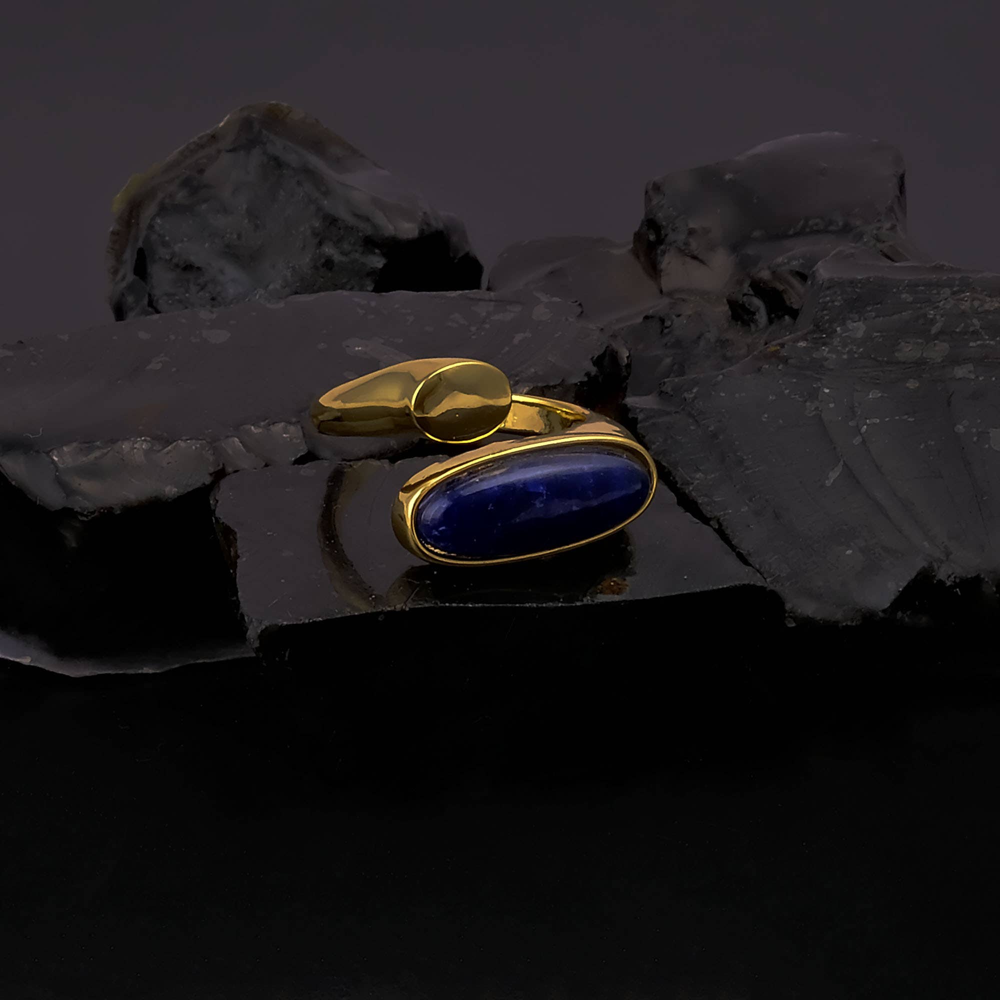 El Joyero - Wholesale Multi-Stone Ring - Sapphire Mojave Jade Oval Gemstone Gold Plated Ring4