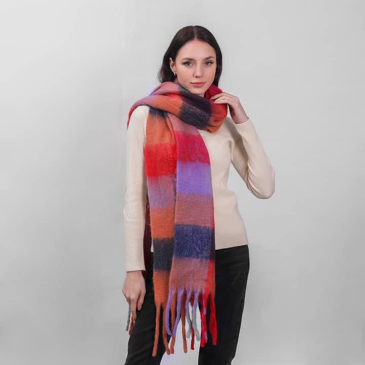 IRS-023E Check Scarf Colours Red & Pink for wholesale by Celtic Ore Crafts