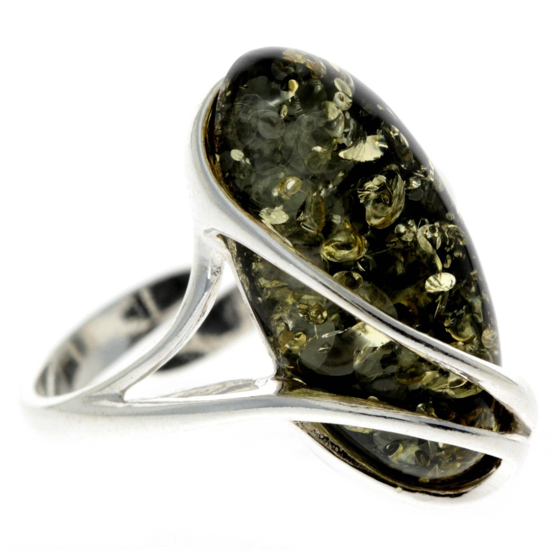 SilverAmber Jewellery - Wholesale Cocktail/Statement Ring - 925 Sterling Silver & Genuine Baltic Amber Adjustable Ring GL423A0