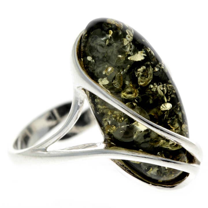 SilverAmber Jewellery - Wholesale Cocktail/Statement Ring - 925 Sterling Silver & Genuine Baltic Amber Adjustable Ring GL423A