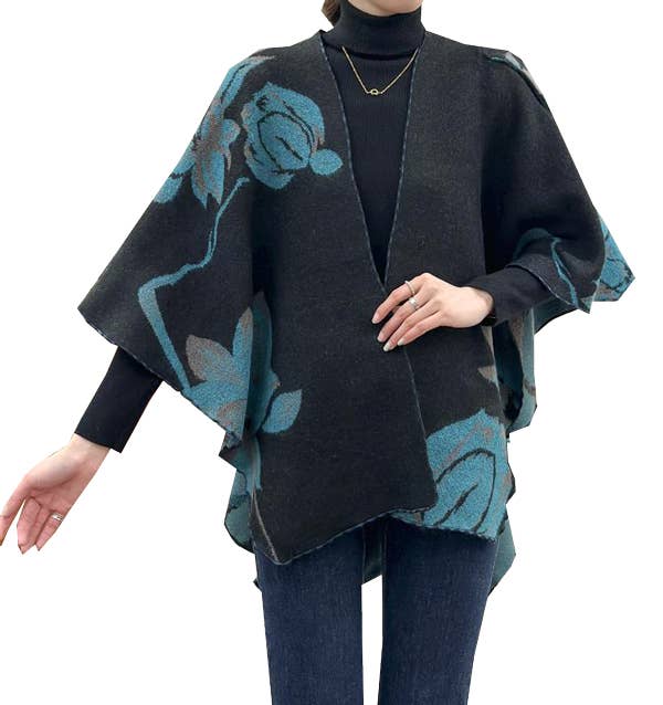 Winding River - Wholesale Wrap – Women's - Cozy Cashmere Like Travel Wrap Aqua/Black Reversible Loop