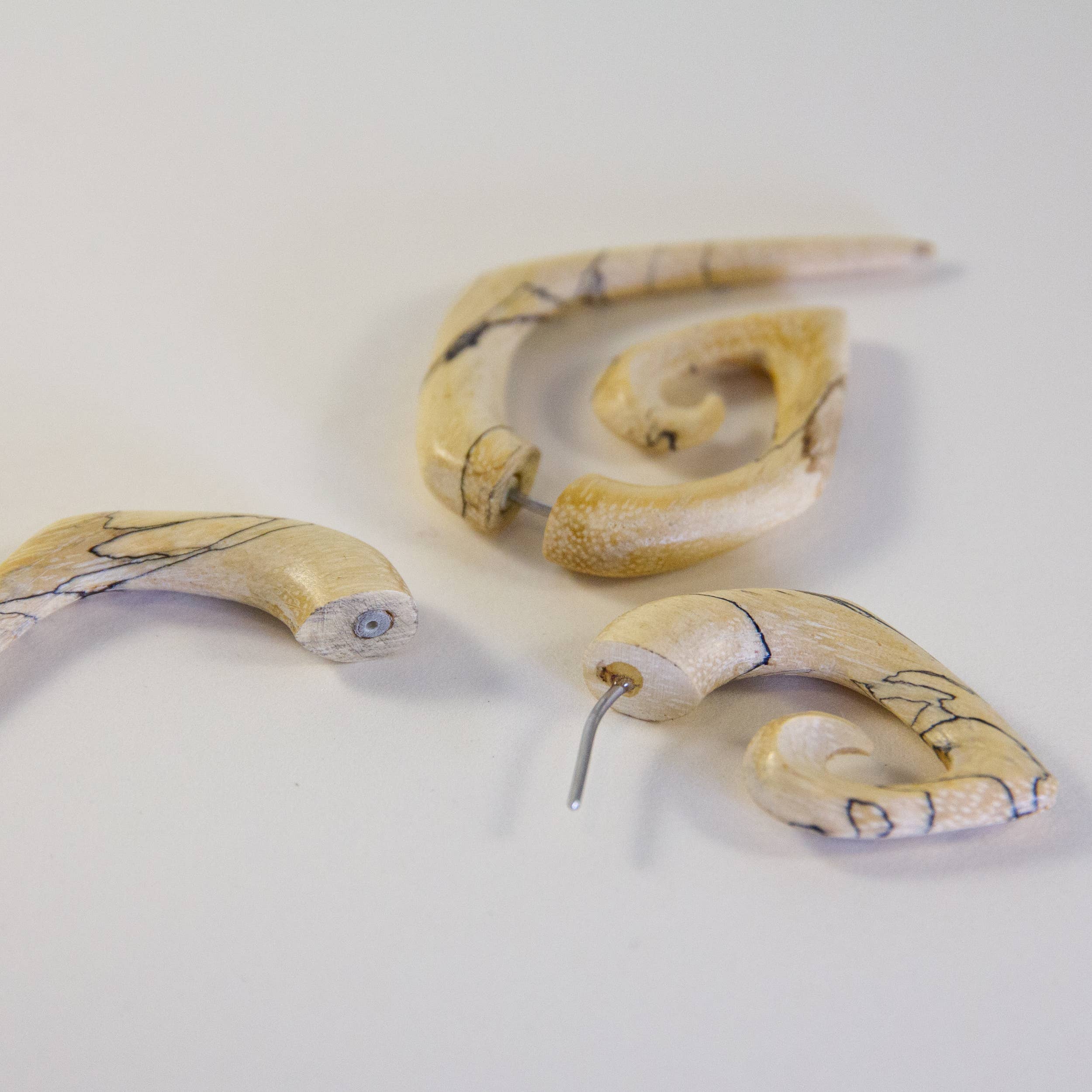 Ajmer by Jodi - Wholesale Cuff/Wrap Earrings - Geometric Swirl Faux Gauges - fake gauged, hand carved wood1