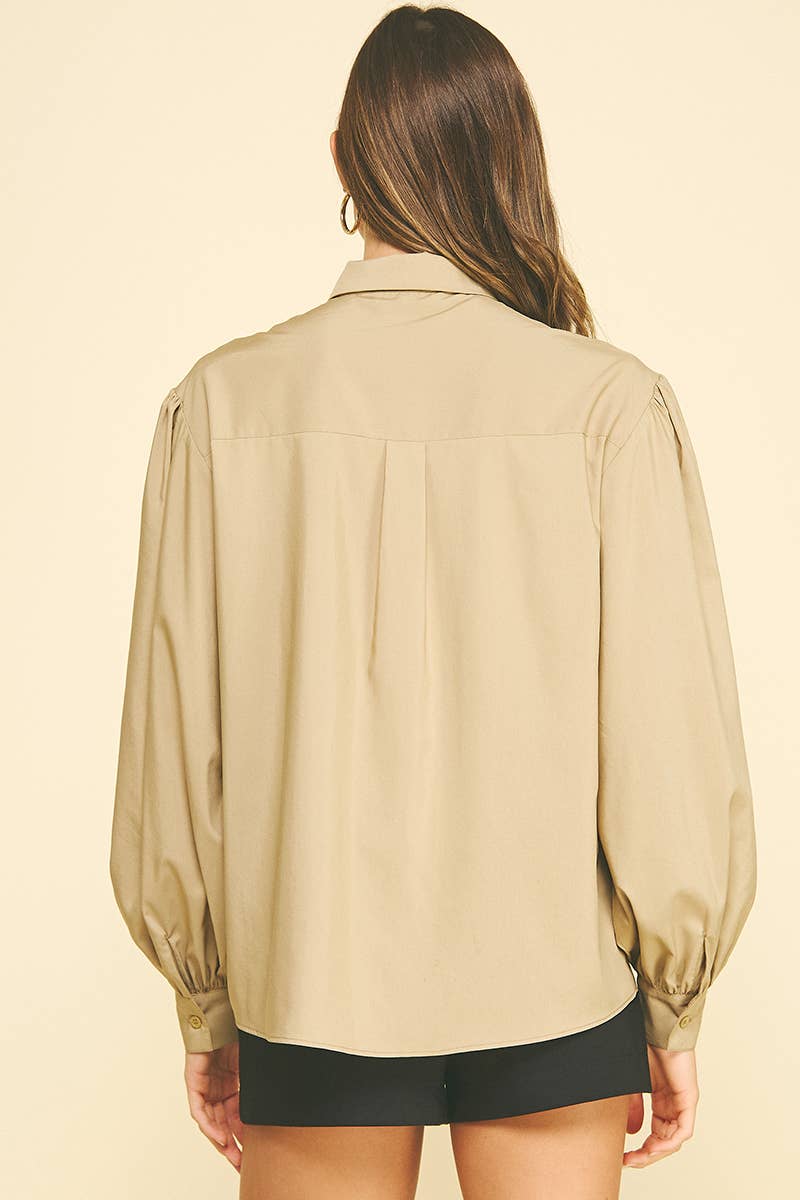 PINCH - Wholesale Button Down Shirt - Women's - FRONT TIE DETAILED BUTTON DOWN SHIRT - 6524T4