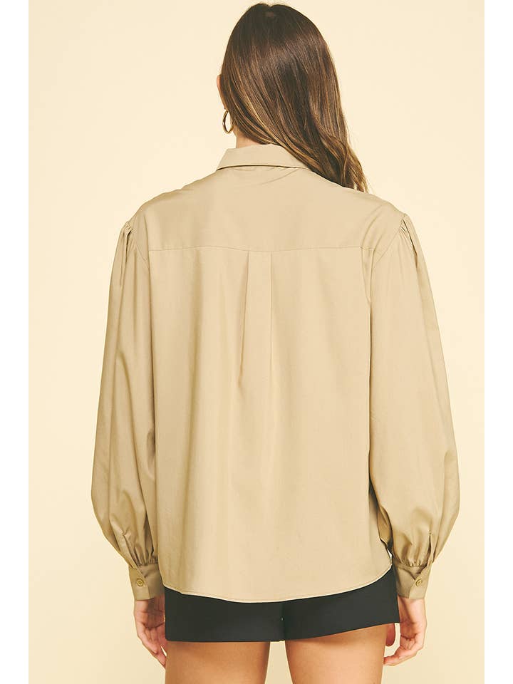 PINCH - Wholesale Button Down Shirt - Women's - FRONT TIE DETAILED BUTTON DOWN SHIRT - 6524T4