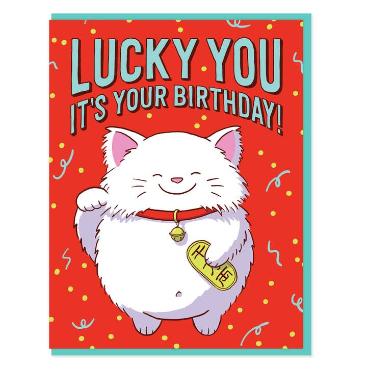 Cartão de aniversário Lucky Cat por atacado de Semi Sweet Press