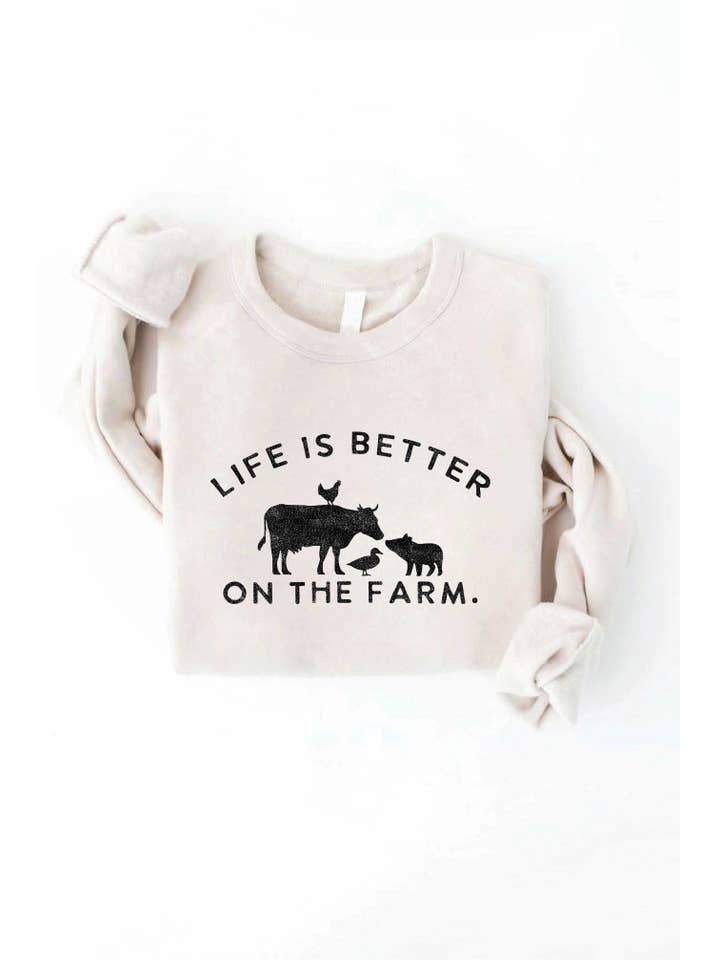 OAT COLLECTIVE - Wholesale Graphic Sweatshirt - Women's - LIFE IS BETTER ON THE FARM Graphic Sweatshirt1