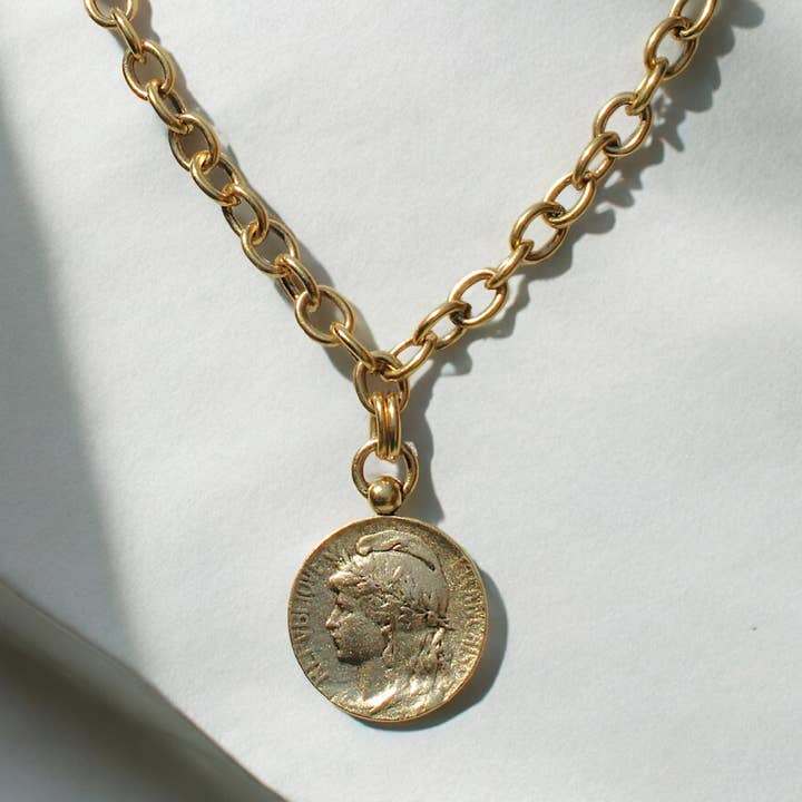 The Marianne French Coin Necklace for wholesale by Vivian Grace Jewelry