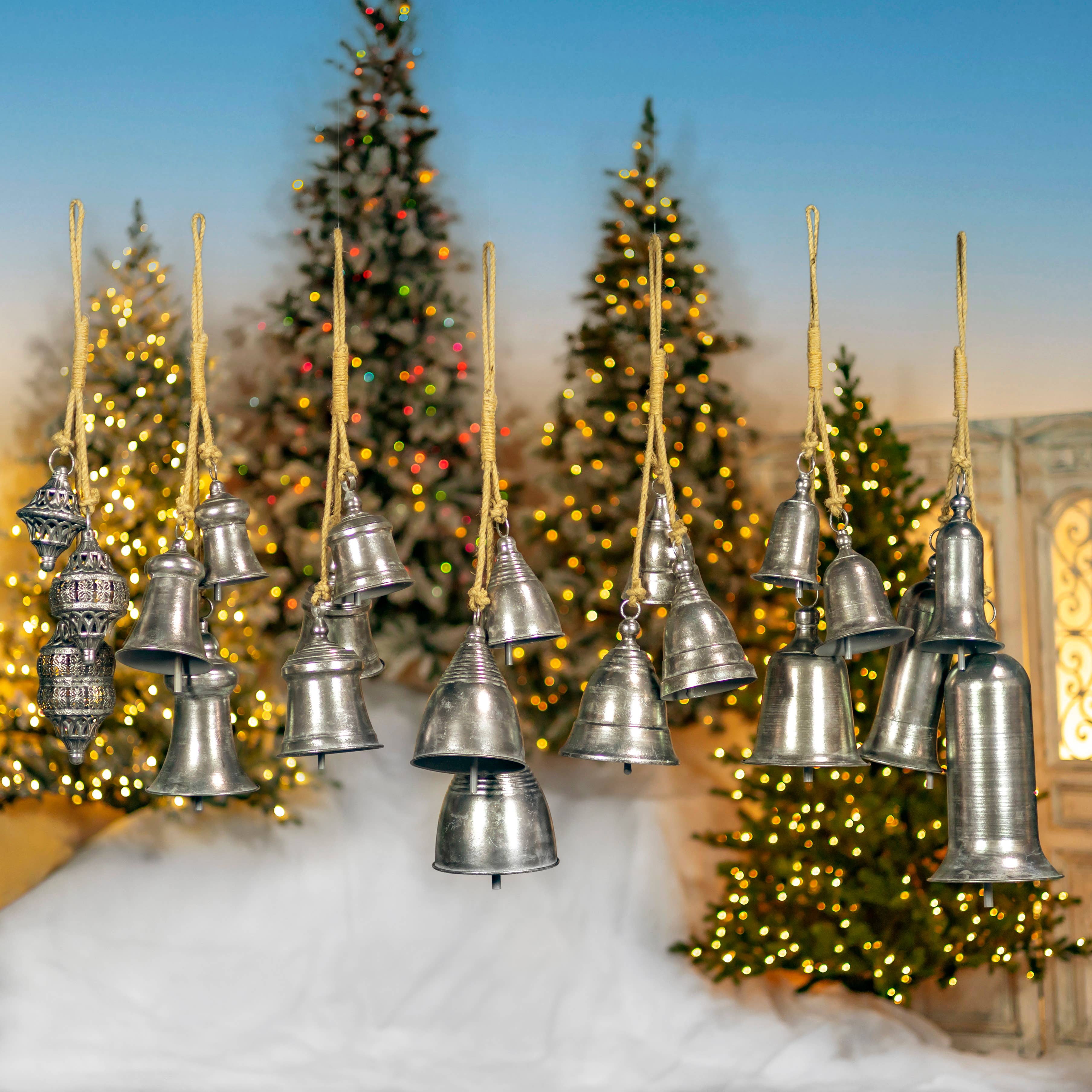 Zaer Ltd. International - Wholesale Christmas Decoration - "Blanfordia" Hanging 3-Piece Iron Bell Cluster - 7 Assorted8