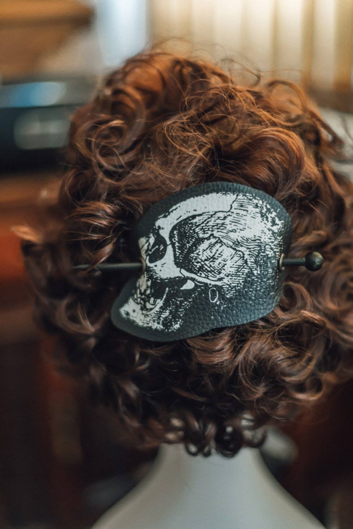Costurero Real – Travessão para cabelo - Mulher por atacado – Crânio cabelo barrette couro vegano acessório gótico Halloween3