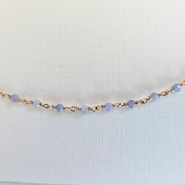 Beaded Gold-filled chain with Tanzanite Gemstones/ Chain by the foot for wholesale by Half Moon Jewelry Designs