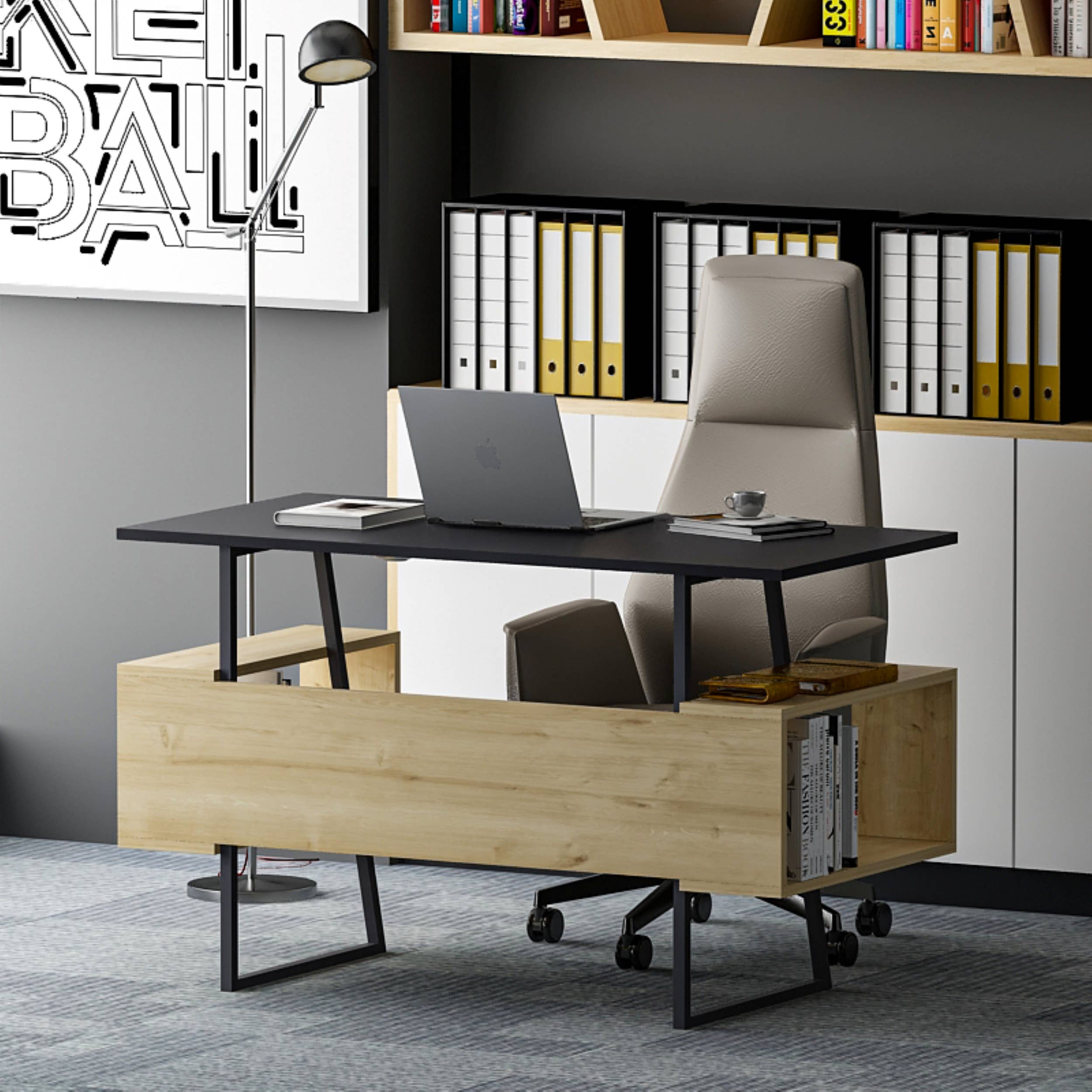 P&W Design - Venta al por mayor Juegos de escritorio - Escritorio de estudio P&W con estantes para ordenador portátil4