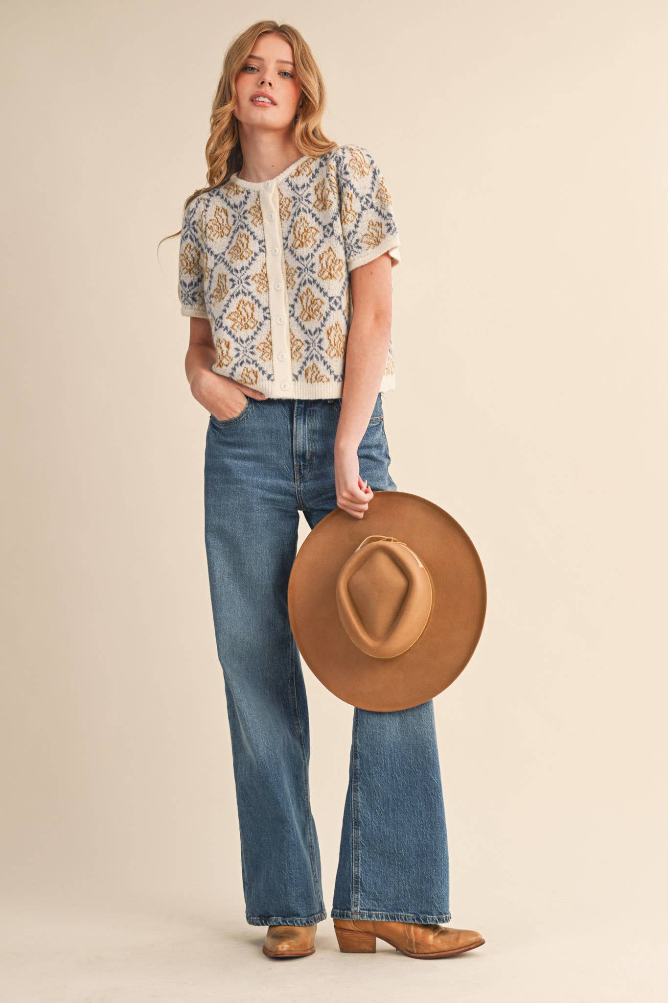 &MERCI - Wholesale Cardigan - Women's - FLORAL SHORT SLEEVE SWEATER CARDIGAN MSW1125819