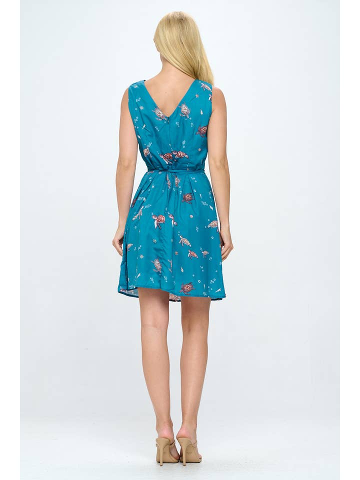 SM WARDROBE - Wholesale Dress - Women's - TURTLE UNDER WATER PRINT DRESS WITH POCKETS5