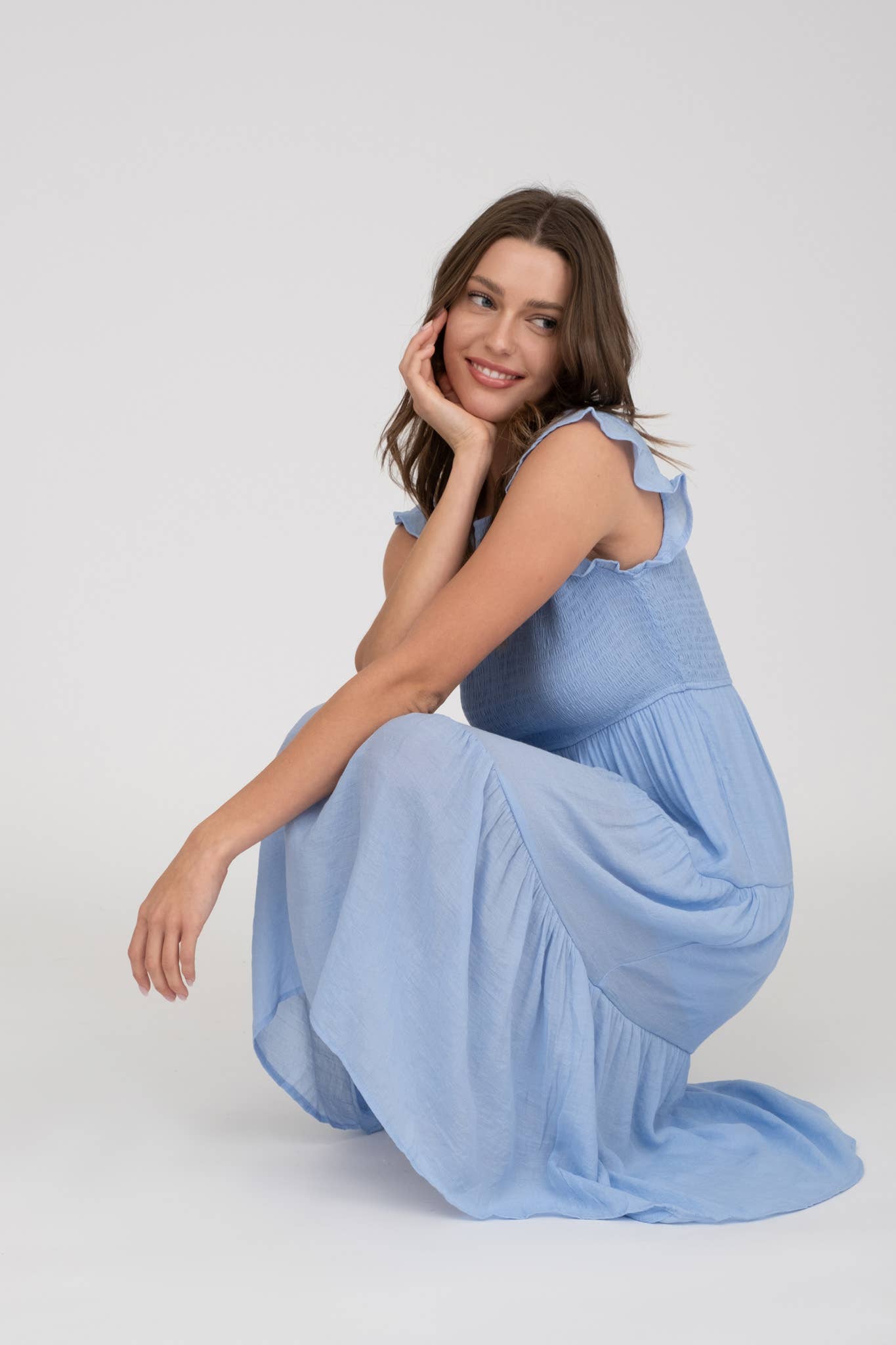 MINE – Vestido - Mulher por atacado – VESTIDO MIDI EM CAMADAS SMOCKED9