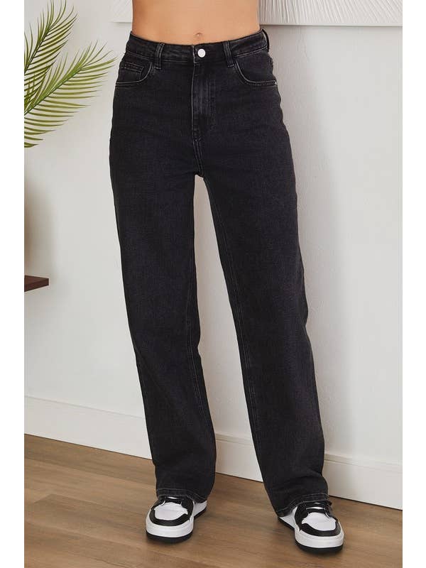 Denim Nero JEANS A VITA ALTA A GAMBA DRITTA (LM06) in vendita all'ingrosso su Faire