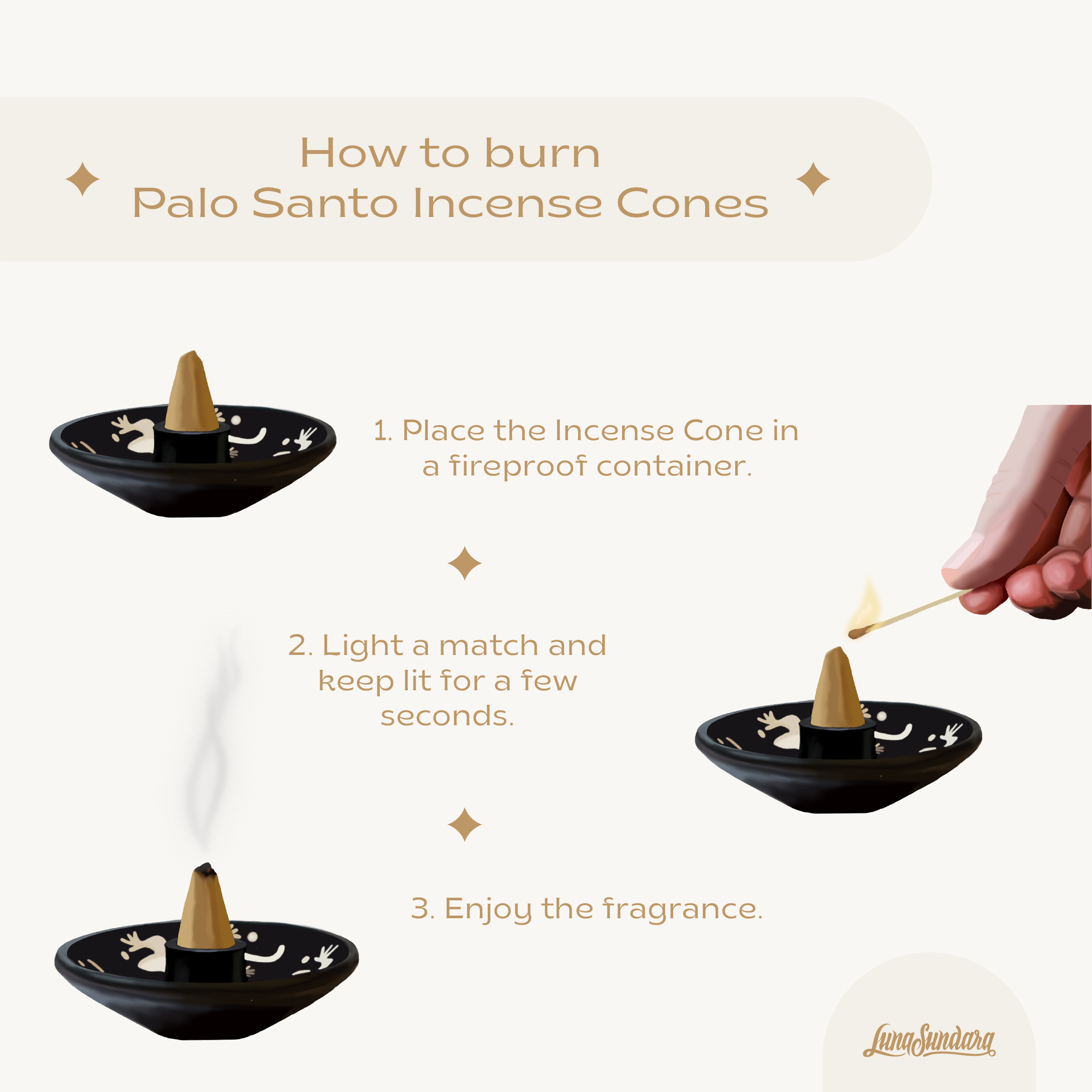 Luna Sundara - Vente Encens - Cônes d'encens premium Palo Santo1