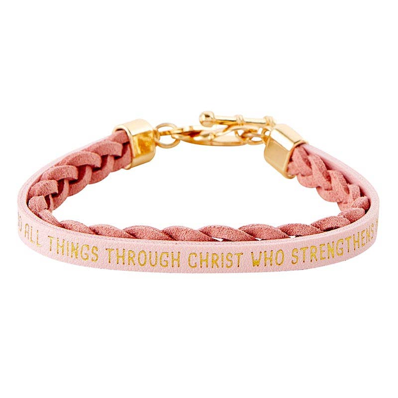 Faithworks by Creative Brands - Wholesale Charm/Dangle Bracelet - Wrapped In Love Philippians 4:13 - Pink Braided Bracelet1
