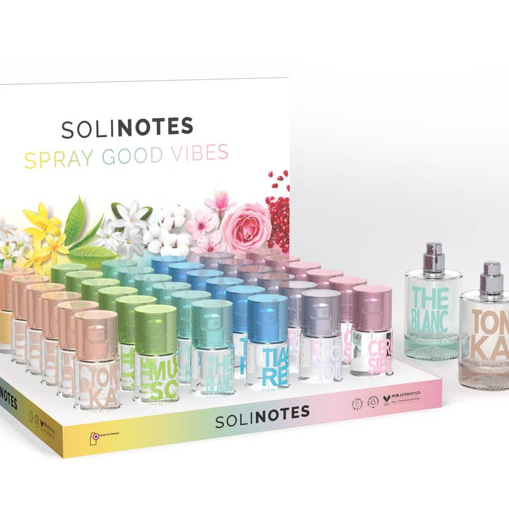 Solinotes (US Stores) - Distributed by Scents of Europe - Wholesale Retailer Display - Beauty & Wellness - Cardboard Display for the Mini Perfumes - W/ PRODUCTS3