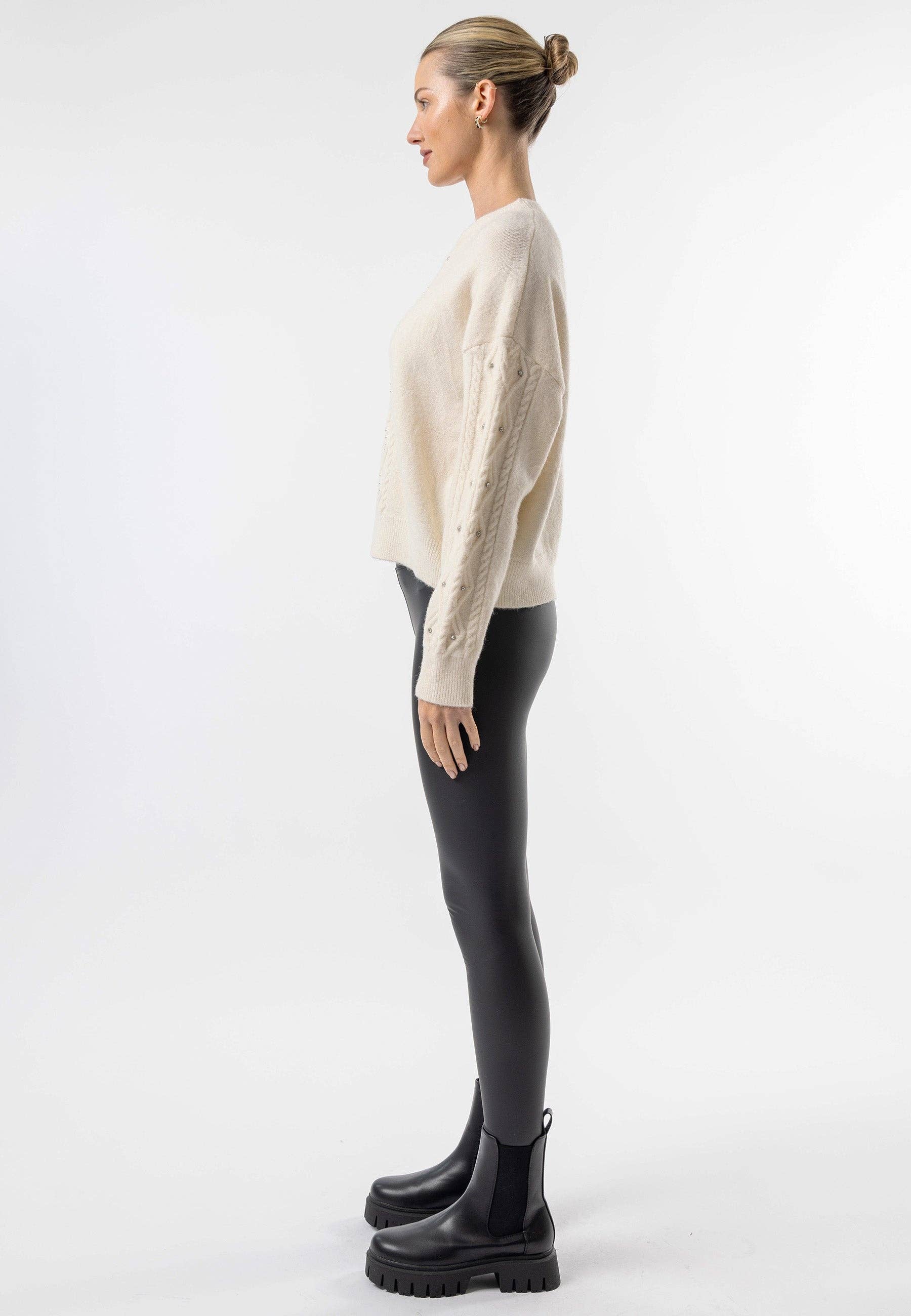 Cable Knit Gem Detail White Jumper for wholesale on Faire5