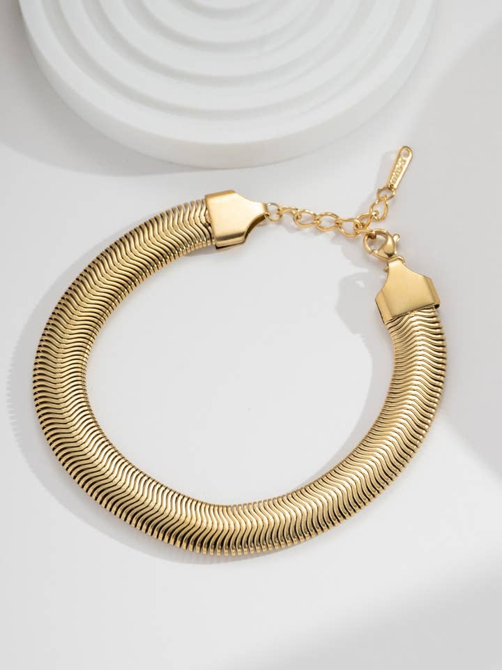 Golden Snake Chain Bracelet Flexible Stainless Steel for wholesale by COSMOS