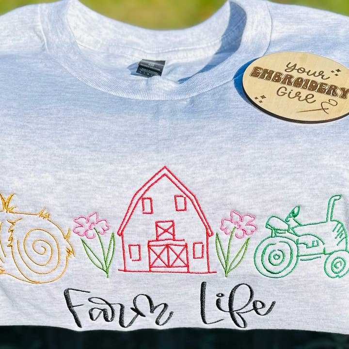 Farm Life Embroidered Gildan T-Shirt for wholesale by Your Embroidery Girl