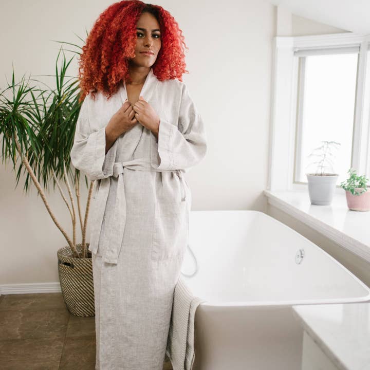 Beflax Linen - Vente Peignoir – unisexe - Peignoir en lin style kimono unisexe7