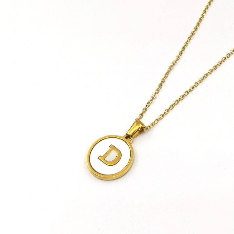 Mio Queena - Wholesale Pendant/Charm Necklace - Round 18K Gold-plated Stainless Steel 26 Letters Necklace11